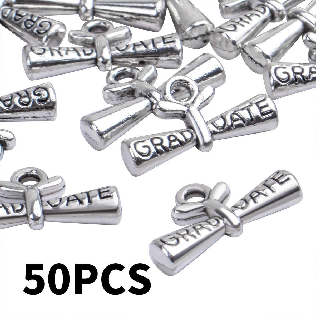 50pcs Silver Graduation Charms Pendants Graduate Hanging Charm with Diploma for Bracelets Keychain Necklace