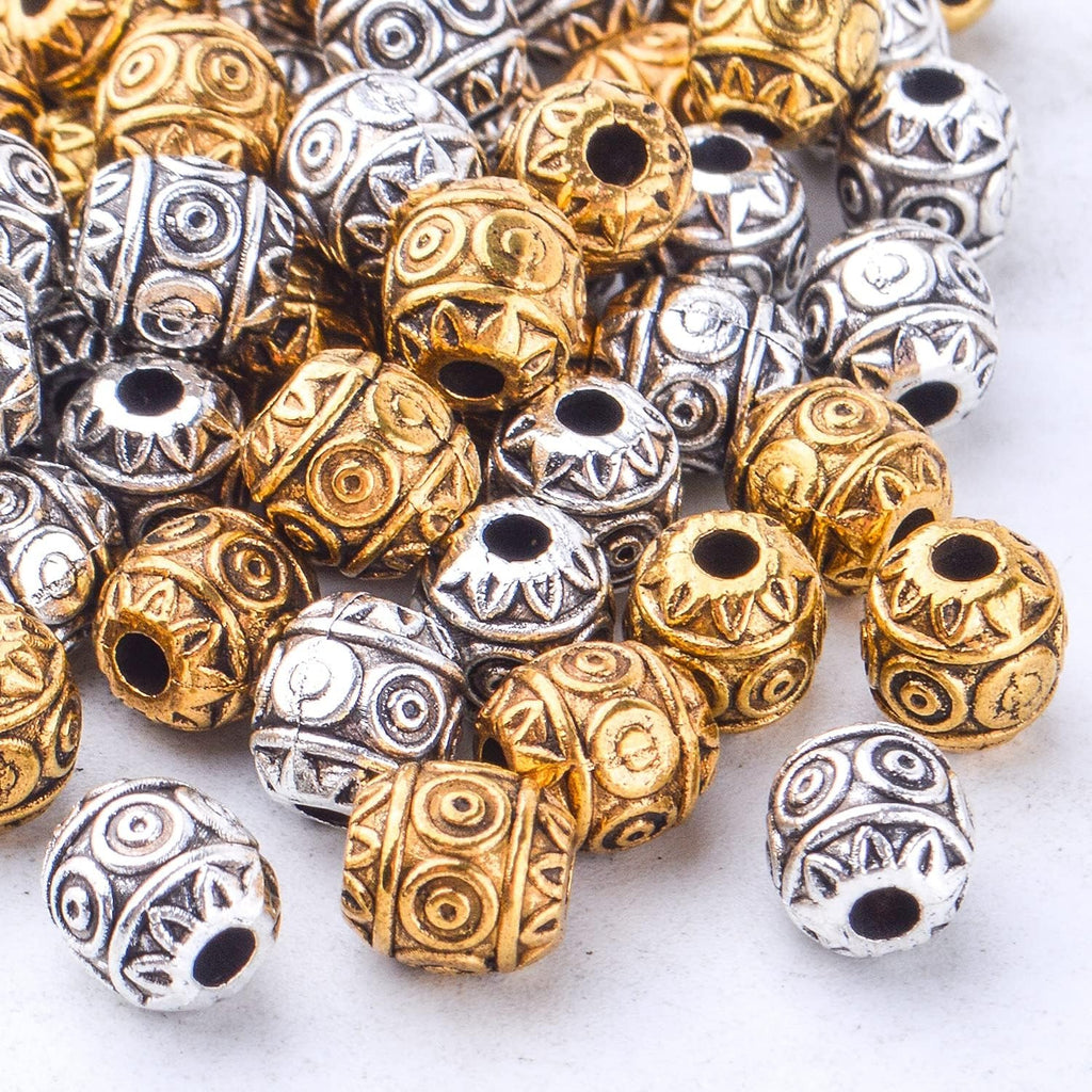 100pcs Barrel Spacer Beads Alloy Tibetan Beads Spacers Flower Spacer Bead Loose Beads Spacer Charm Beads for Jewelry DIY Bracelet Making and Crafting Accessory