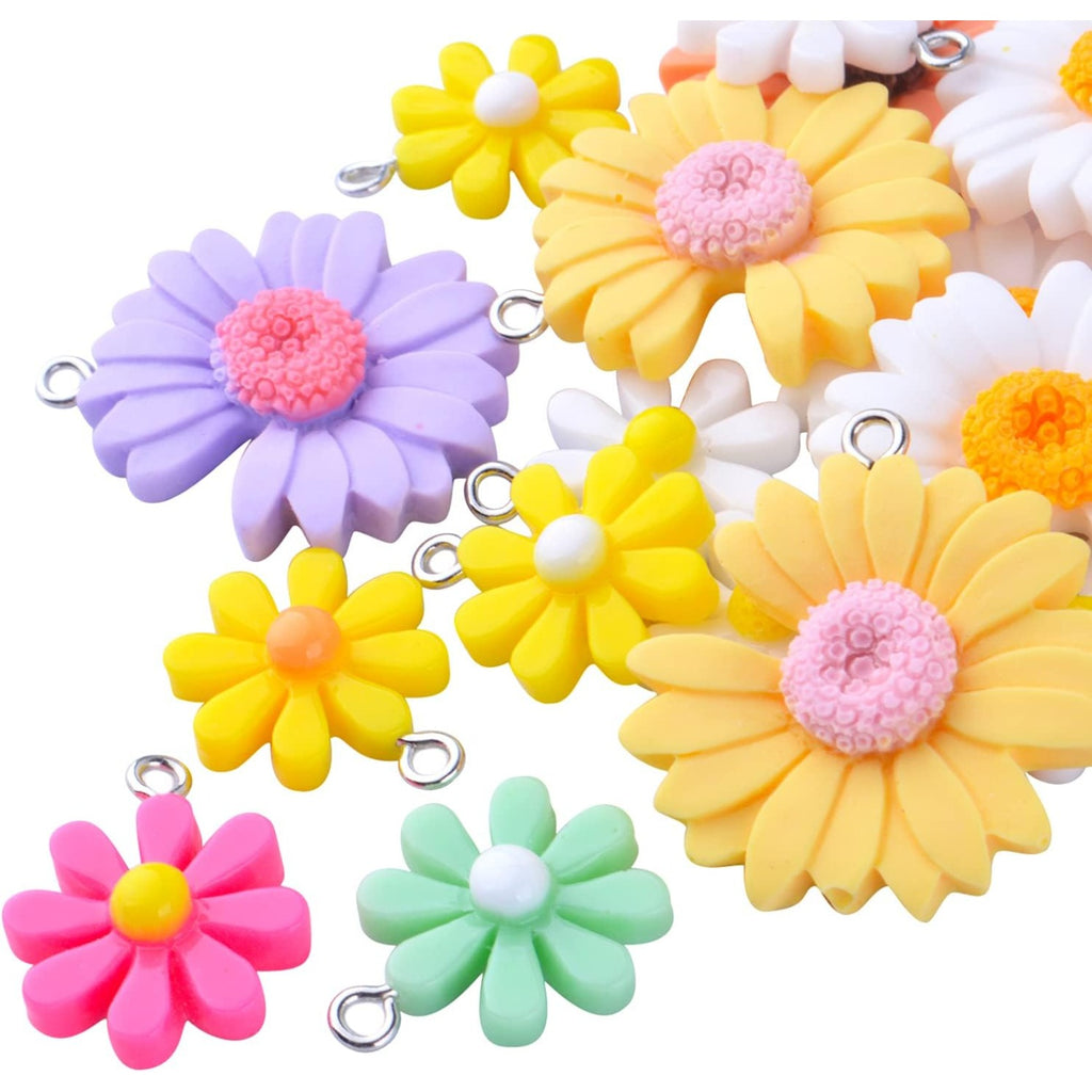 20pcs Colorful Flower Pendant Charms Resin Daisy Flower Charm Pendants Daisy Bead Charms for DIY Earrings Necklace Bracelet Jewelry Crafts Making Accessory, 2 Styles
