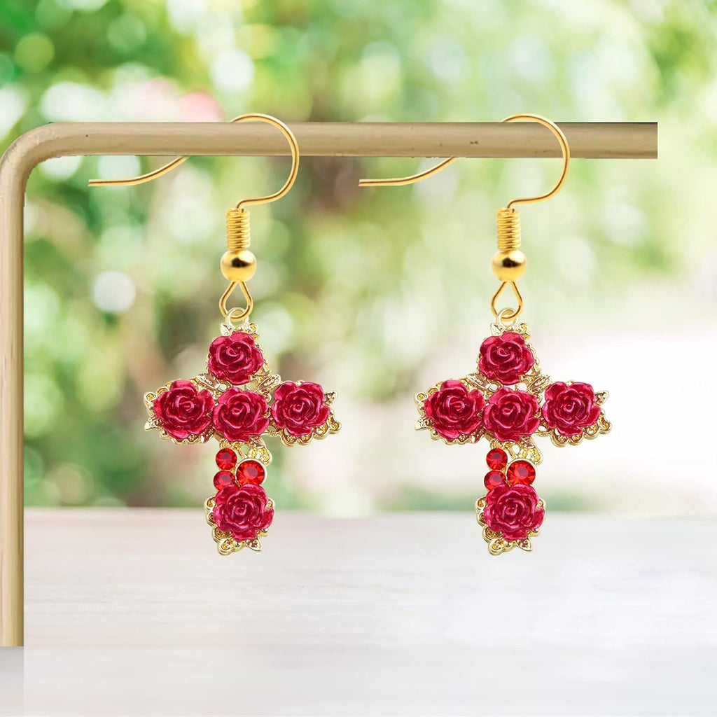 20pcs KC Golden Plated Alloy Lovely Roseflower Charms Resin Red Rose Flower Dangle Pendants with a Box for DIY Necklace Earrings Jewelry Making Valentine's Gifts, 5 Styles