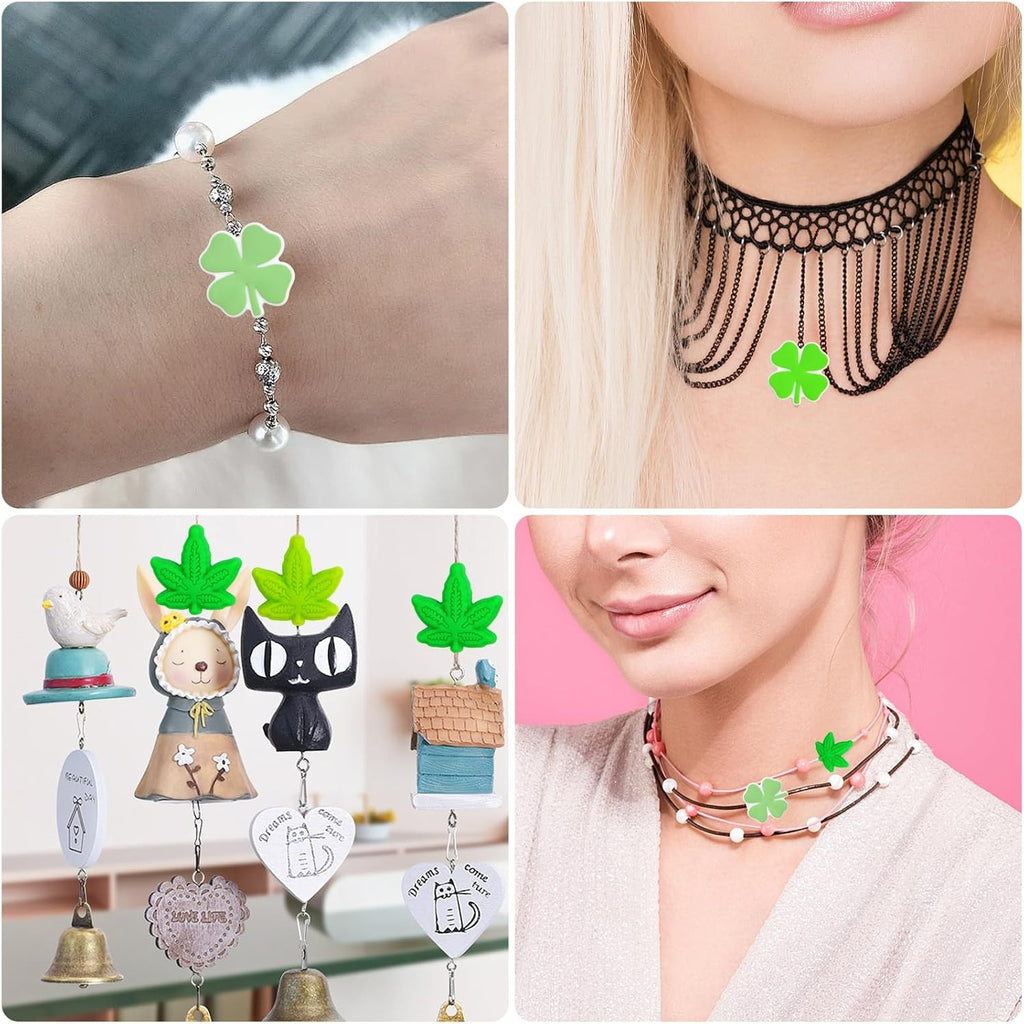 6pcs 2 Colors Maple Leaf Silicone Beads and 6pcs 2 Colors Four Leaf Clover Silicone Focal Beads Cartoon Plant Loose Beads Bulk for Pen Keychain Lanyards Necklace Bracelet Handicrafts