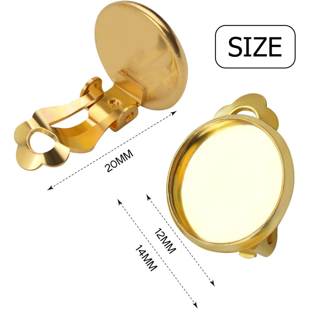 Clip-on Earring Converters, 20pcs (10 Pair) Flat Round Earring Trays 12mm Earring Cabochon Setting Converter for Non Pierced Ears Earring Making - Silver