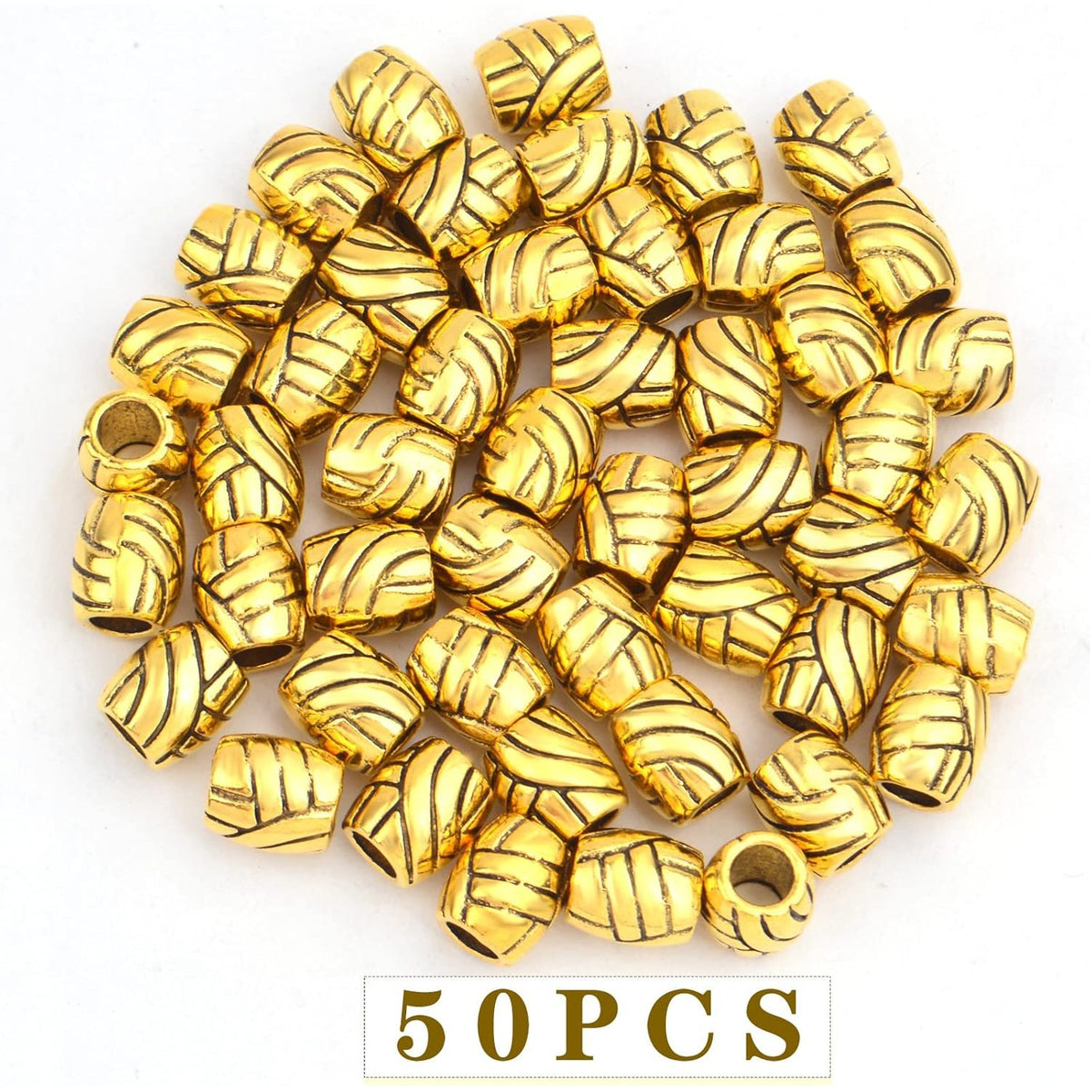 50pcs Antique Golden Large Hole Spacer Beads Alloy Column Tube Beads Loose Barrel Beads Jewelry Findings for DIY Bracelet Necklace Handmade Decor, Hole: 4.7 mm