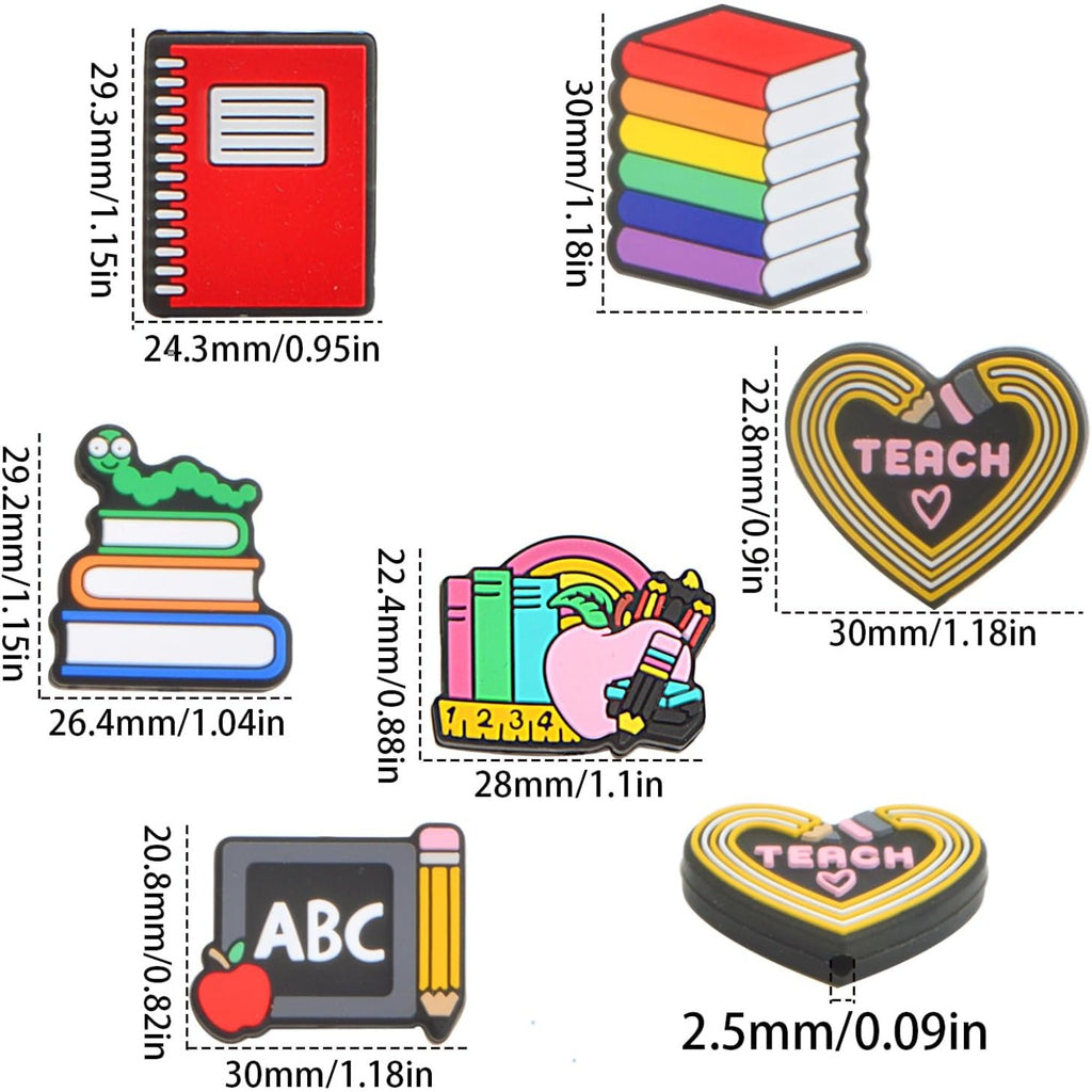 12Pcs Teacher Silicone Beads, School Pencil Blackboard Book Characters Floral Rubber Loose Spacer Beads Bulk for Necklaces Bracelets Keychain DIY Jewelry Making Crafts