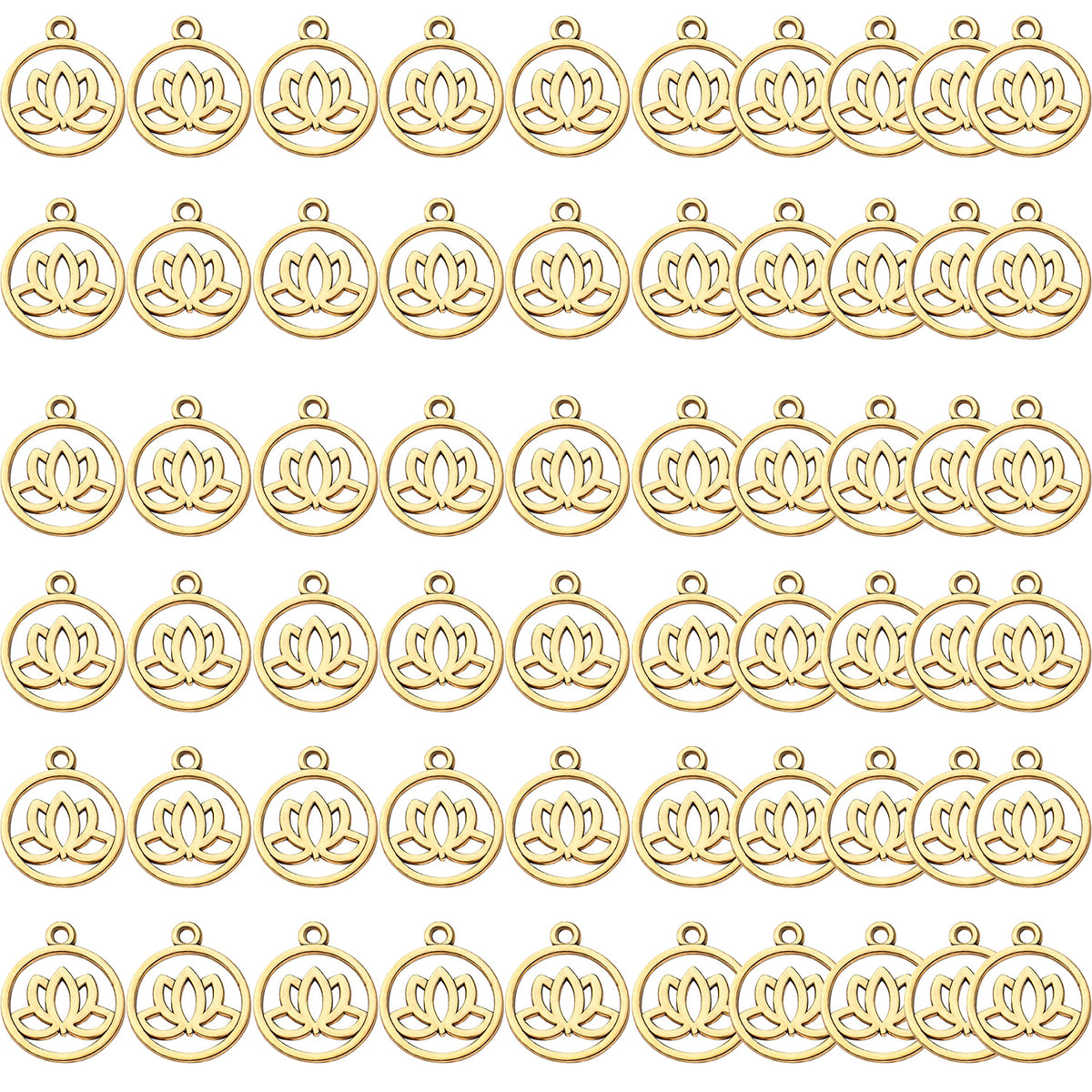 50pcs Lotus Flower Pendants Alloy Hollow Round Dangle Charms Lotus Bead Charm for DIY Jewelry Crafts Supplies Making Accessory