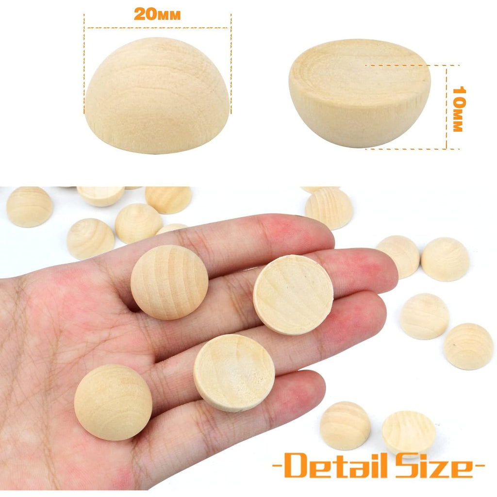 50 Pieces Half Wooden Balls Unfinished Split Wood Balls Half Round Wooden Beads Natural Mini Hemisphere for DIY Arts Craft Christmas Decoration Ornaments(20mm)