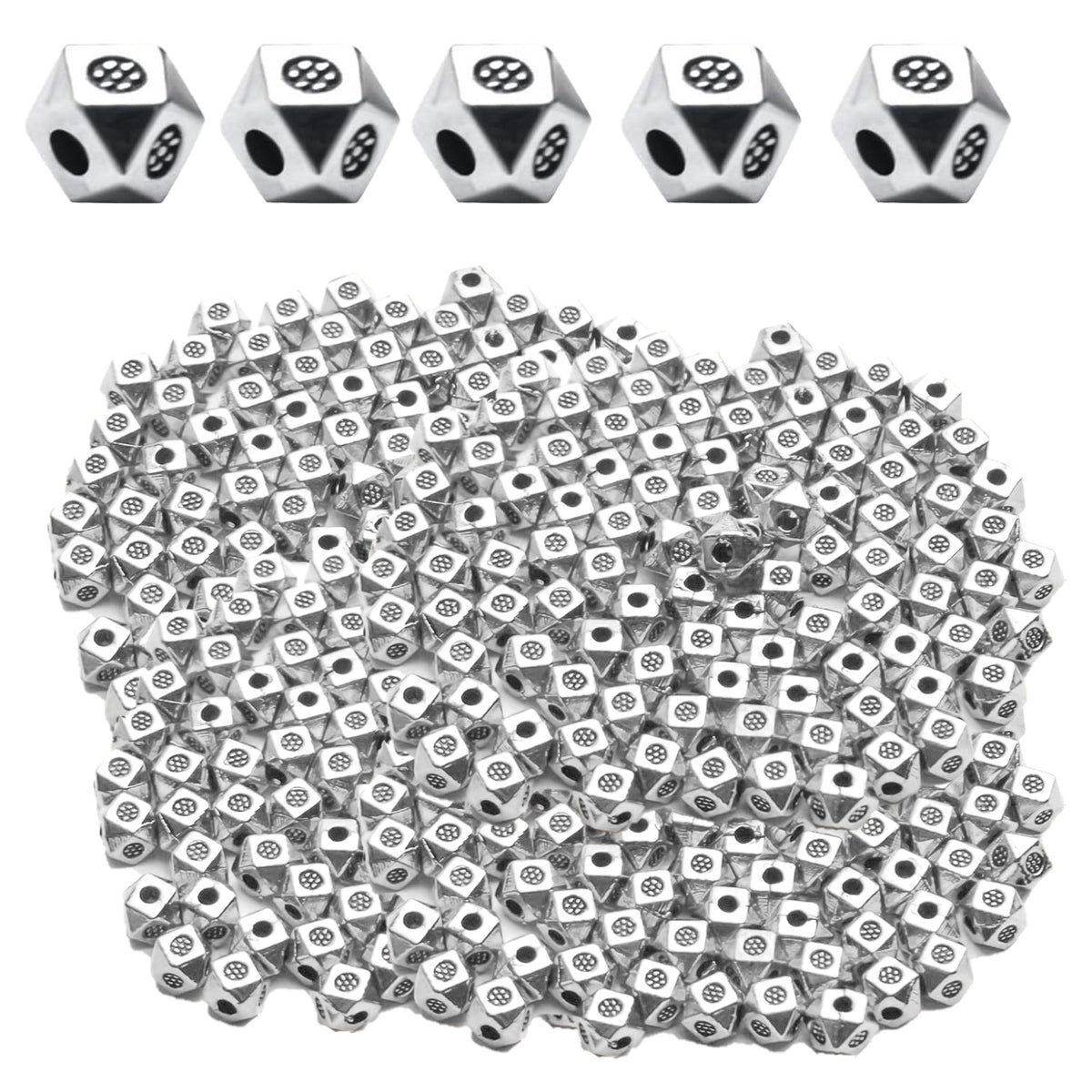 200pcs Antique Silver Cube Spacer Beads Rondelle Shape Spacer Hole Beads Loose Beads for DIY Bracelet Necklace Jewelry Making Crafts Handmade Supplies,Polka dot,3.5mm*1.1mm