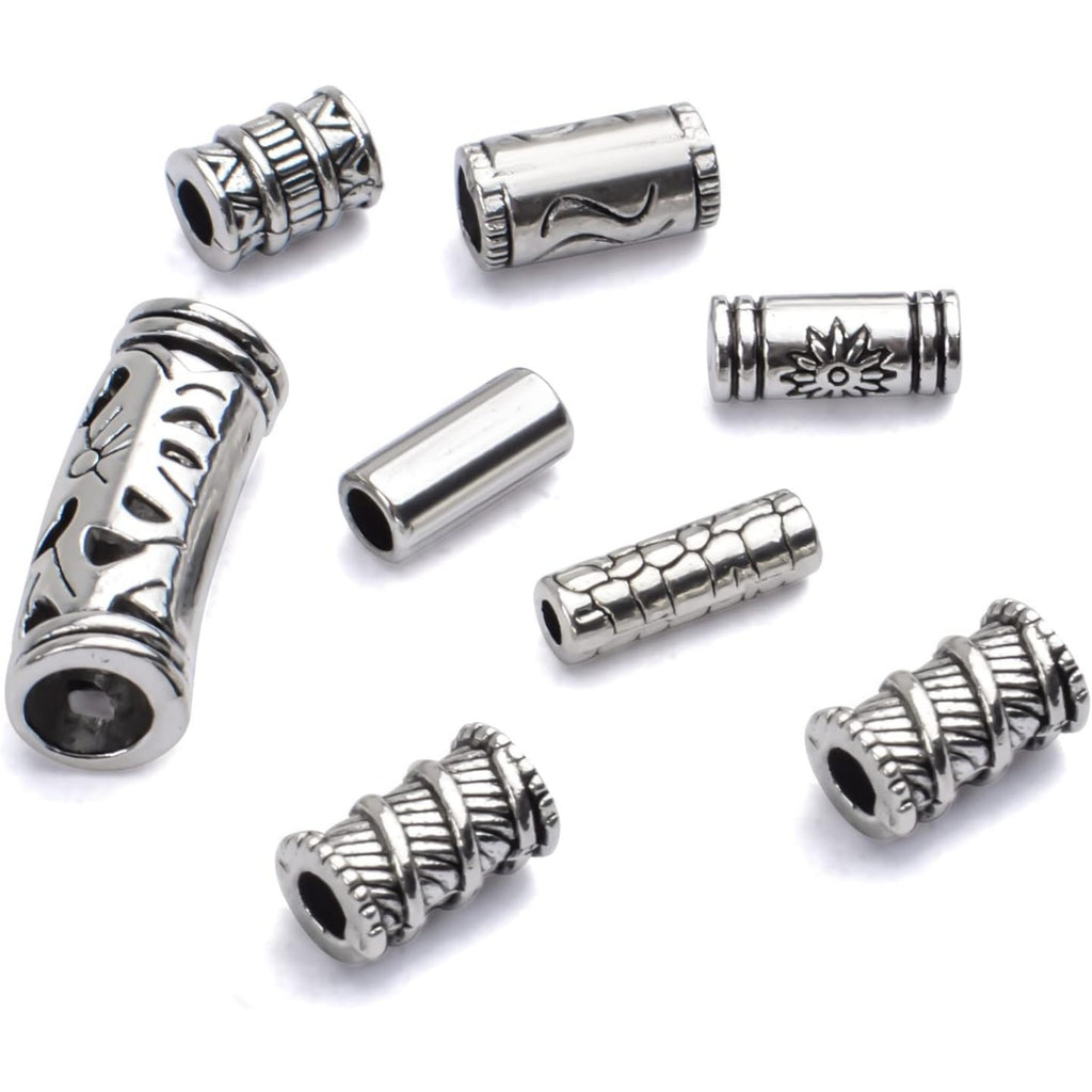 100g (About 80-150pcs) Assorted Column Spacer Beads Tibetan Silver Tube Beads for Bracelet Necklace Jewelry Making Crafts DIY,7 Styles,4-16mm