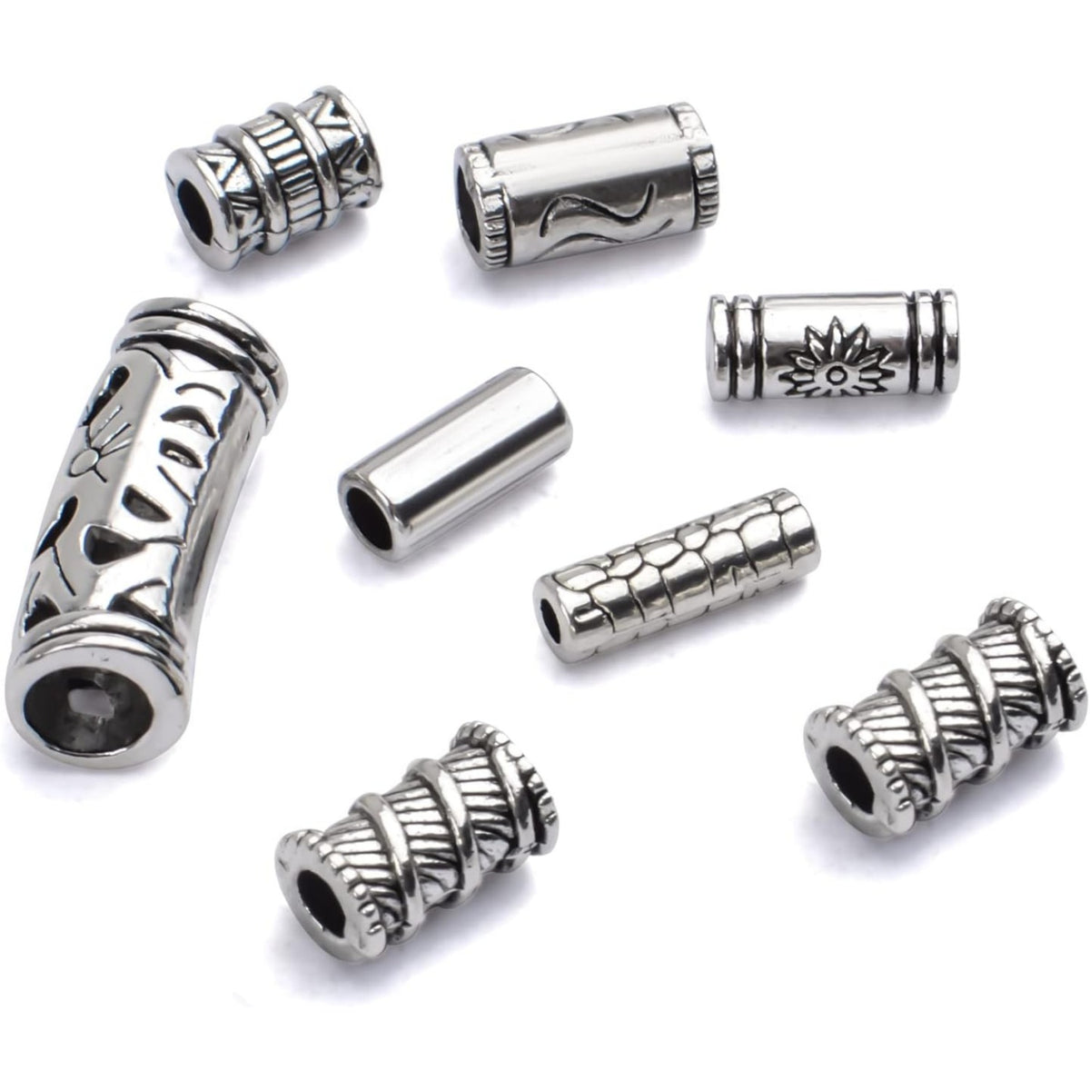 100g (About 80-150pcs) Assorted Column Spacer Beads Tibetan Silver Tube Beads for Bracelet Necklace Jewelry Making Crafts DIY,7 Styles,4-16mm