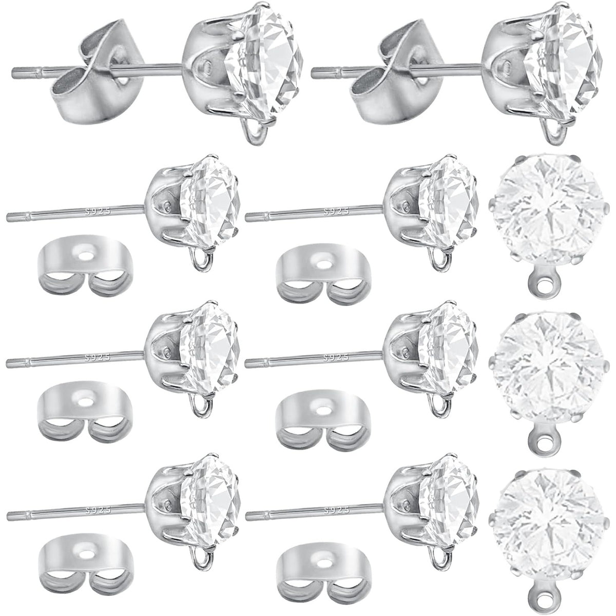 40pcs Crystal Rhinestone Earring Posts with Loop Cubic Zirconia Stud Earrings and 40pcs Earring Stoppers for DIY Jewelry Making Party Favor Gifts