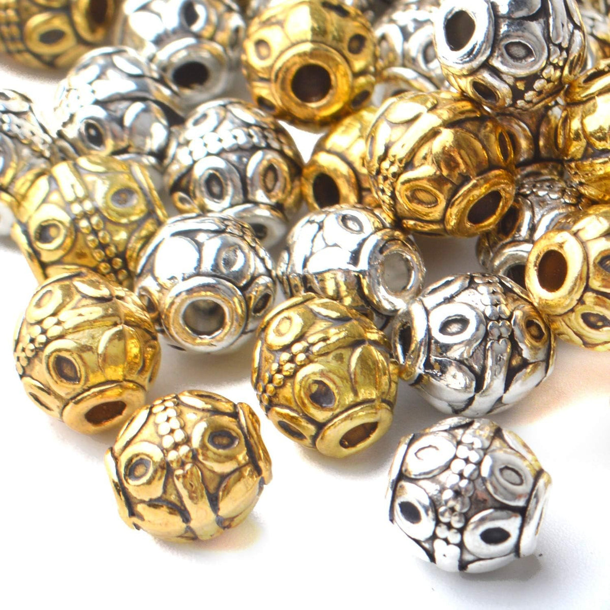 100pcs 8mm Tibetan Alloy Beads Spacers European Style Bicone Beads Oval Loose Spacers Jewelry Bead Charms DIY for Necklace Earring Bracelet Jewelry Making Supplies