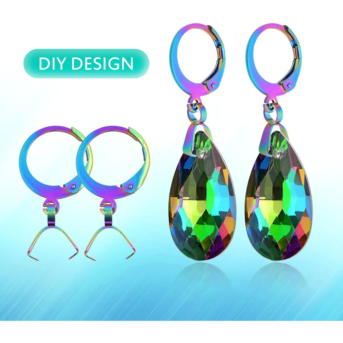20pcs Stainless Steel Round Earring Hooks Hypoallergenic Leverback Ear Wires Hooks with Pendant Clasps for DIY Earrings Dangle Jewelry Making Supplies, Rainbow Color