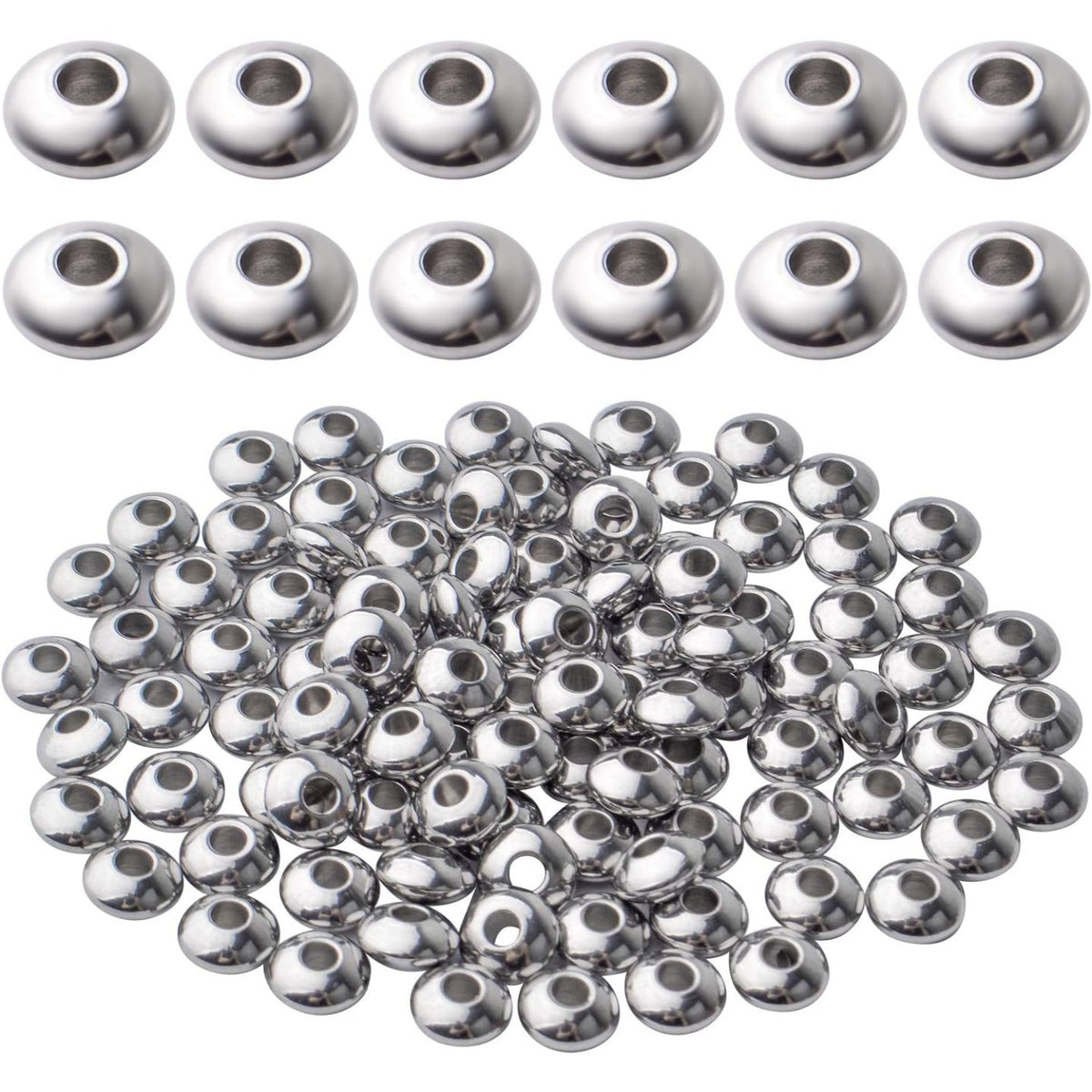 100pcs Stainless Steel Round Spacer Bead Smooth Beads Saucer Spacers Jewelry Spacer Charms for DIY Earring Necklace Bracelet Jewelry Crafts Making