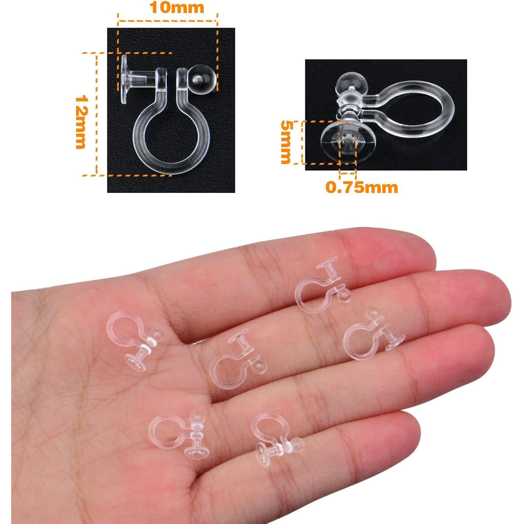 20 Pieces Clear Clip-on Earring Converters Resin Earring Finding Components for Non Pierced Ears DIY Earring Jewelry Making, 12x10mm