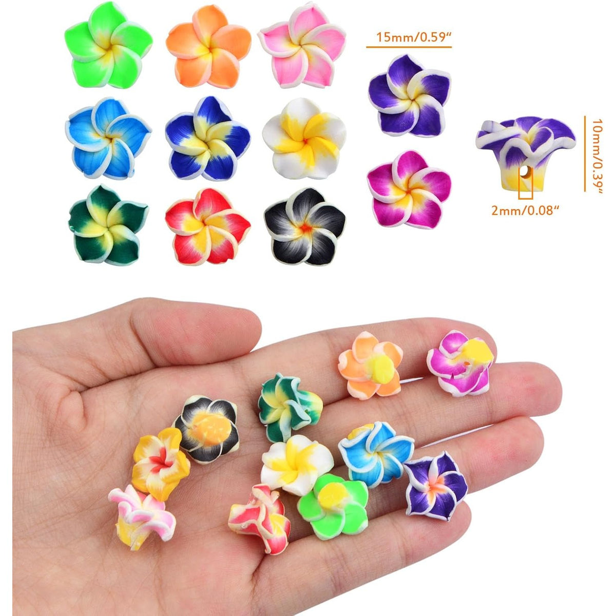 50pcs Mixed Colors Polymer Clay Flower Beads Soft Pottery Spacer Beads 5 Petal Summer Floral Hawaiian Beach Loose Charm Beads for DIY Crafts Earrings Jewelry Making Supplies