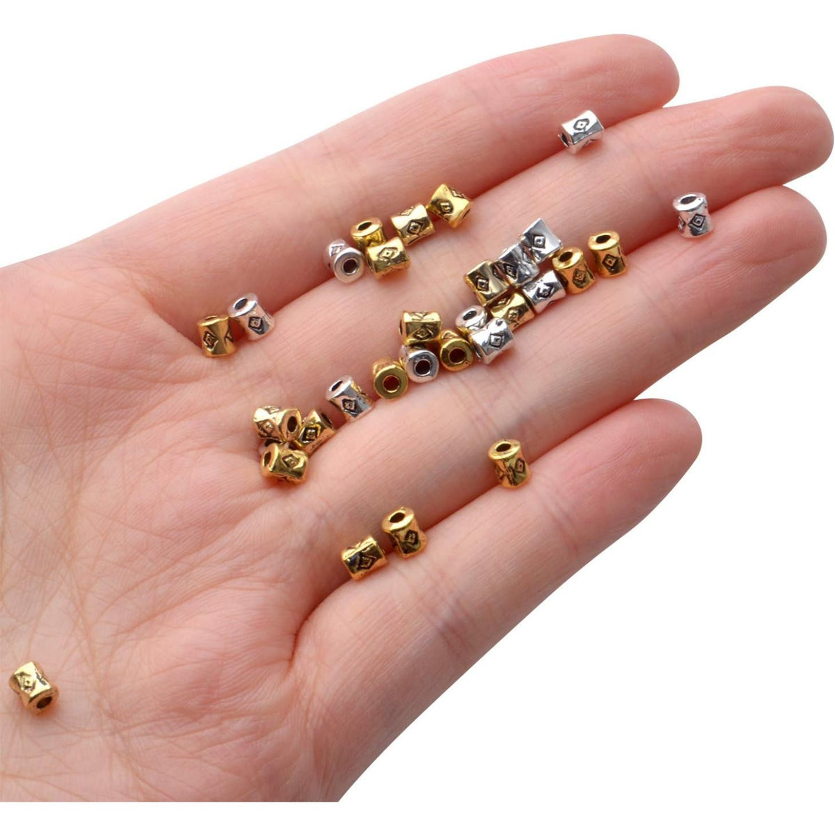 200pcs Tube Spacers Beads Alloy Tibetan Column Bead Spacer Hollow Loose Beads for Jewelry Bracelet Earrings Crafts Making,Antique Gold,Antique Silver