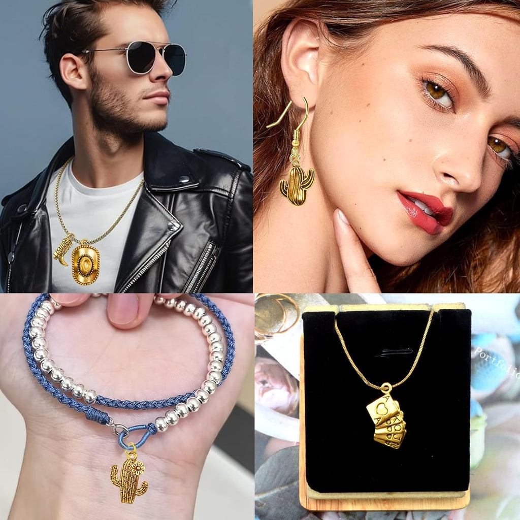 100 Grams Alloy Western Cowbo Cowgi Charms Antique Silver Mixed Cowb Boot Hat Horseshoe Dangle Pendants with 80pcs Split Rings for DIY Necklace Bracelet Earrings Jewelry Making