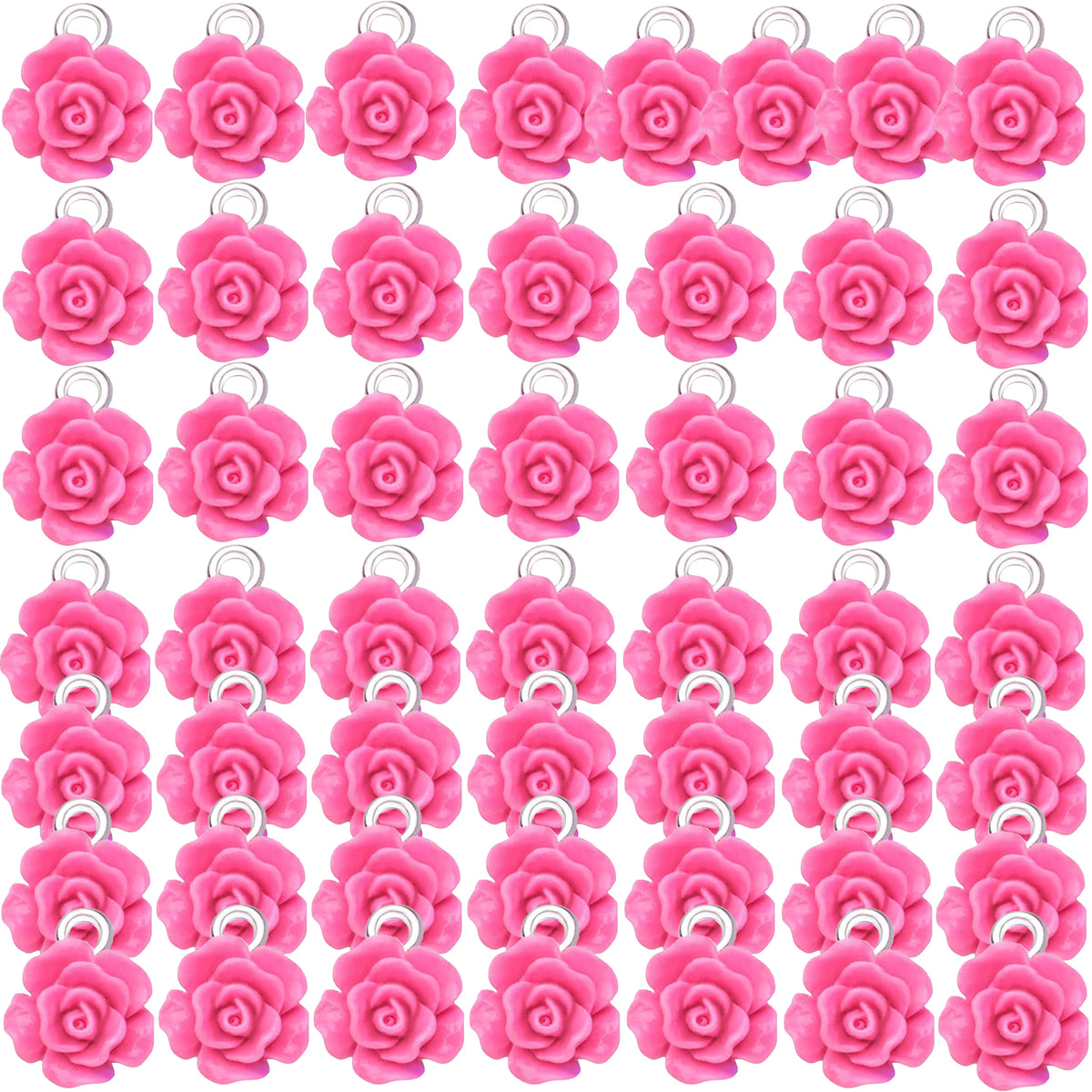 50pcs 10 mm Mixed Colors Resin Rose Flower Pendant Charms Lovely Flower Bead Charms Jewelry Making Accessories for DIY Craft Earrings Necklace Bracelet Birthday Party Favor Gifts