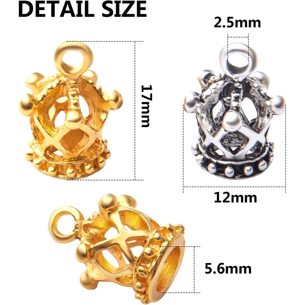 Crown Charms,50pcs King Crown Charm Pendants Alloy Crown Bead Charm Queen Crown Pendants Craft Supplies for Jewelry Making Necklace Bracelet DIY(3D)