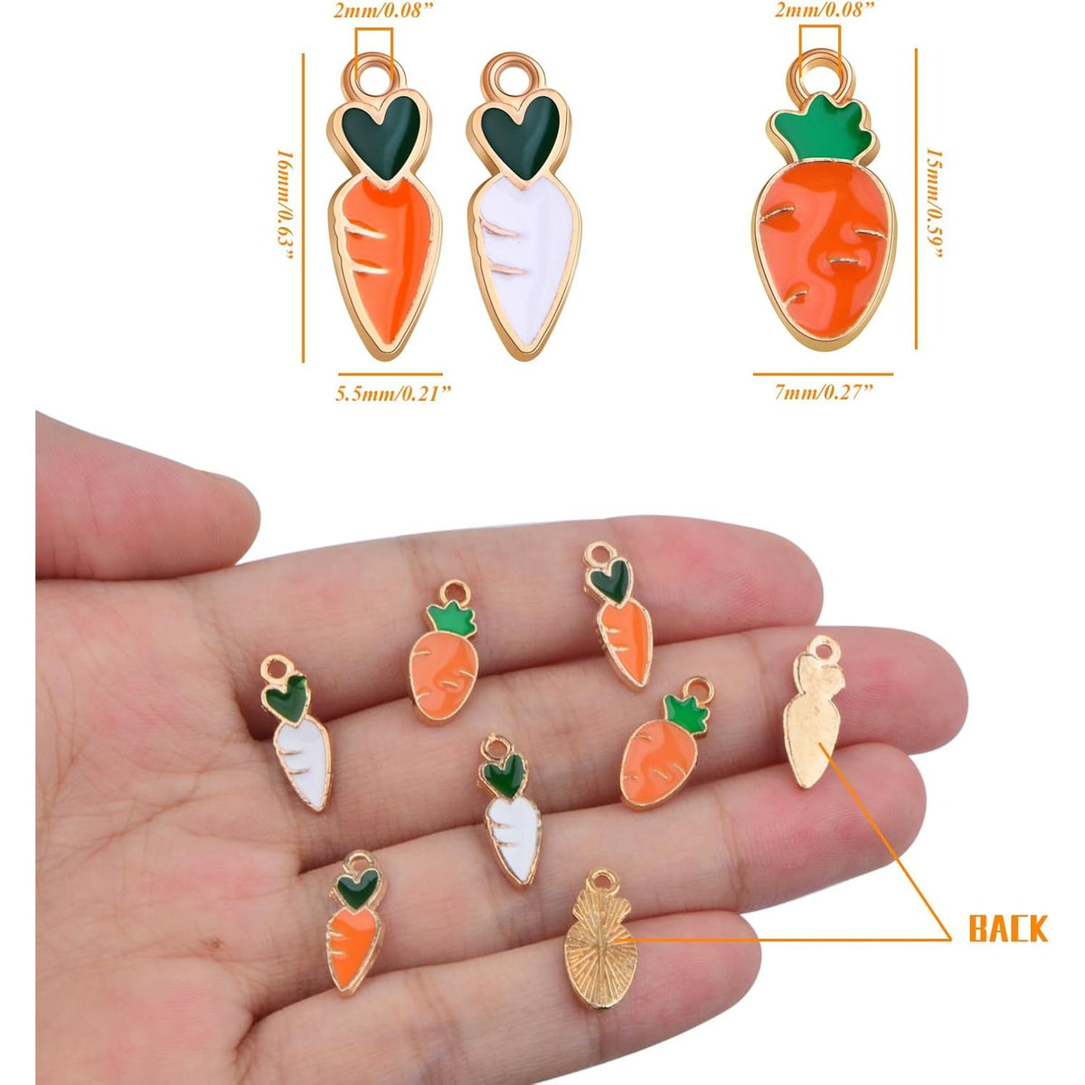 60pcs Enamel Radish Shape Charms Alloy Carrot Fruit Food Vegetable Theme Dangle Pendants Keychain Accessories for DIY Necklace Earrings Jewelry Making Supplies, 3 Styles