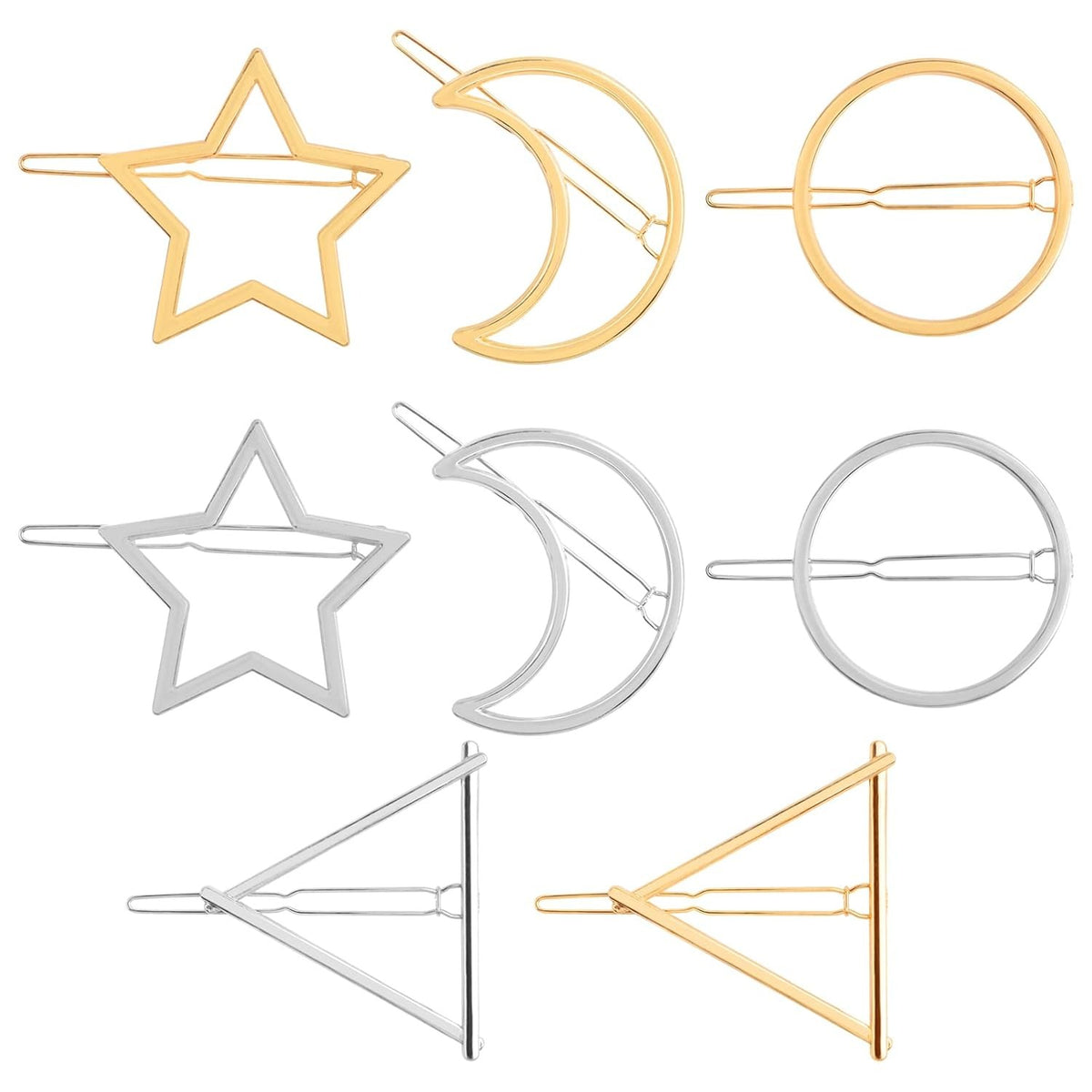 8pcs Alloy Geometric Hair Clips Mixed Moon Star Round Triangle Shape Hair Pins Dainty Hair Barrettes Hair Accessories for Women Girls Wedding Party Decoration, 2 Colors