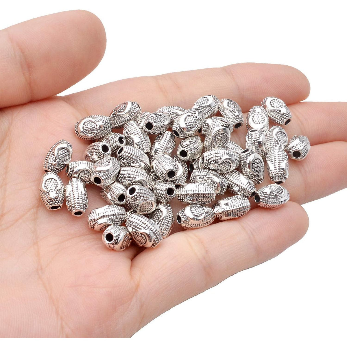 100pcs Antique Silver Spacer Bead Tibetan Beads Spacers Oval Spacers Jewelry Beads Spacer Beads Charms with A Box for Bracelet Necklace Jewelry Crafts Making