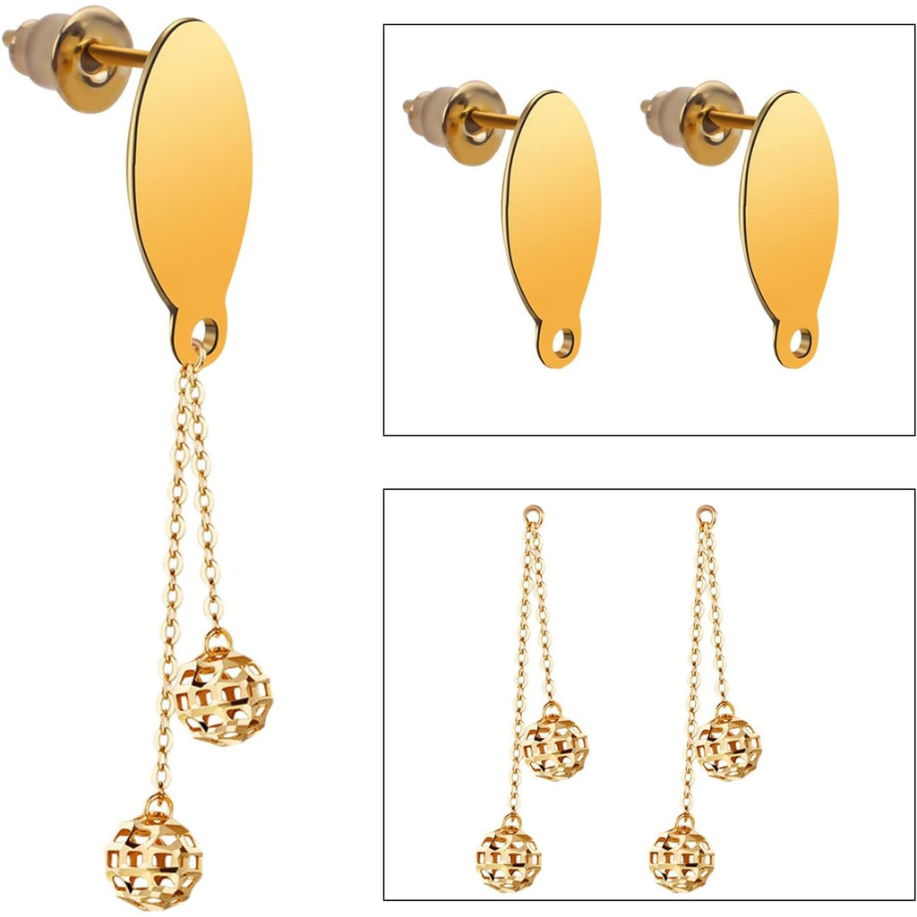 Stud Earring Findings - 20pcs Stainless Steel Oval Studs Blank Post with Loop and 20pcs Butterfly Backs for Making