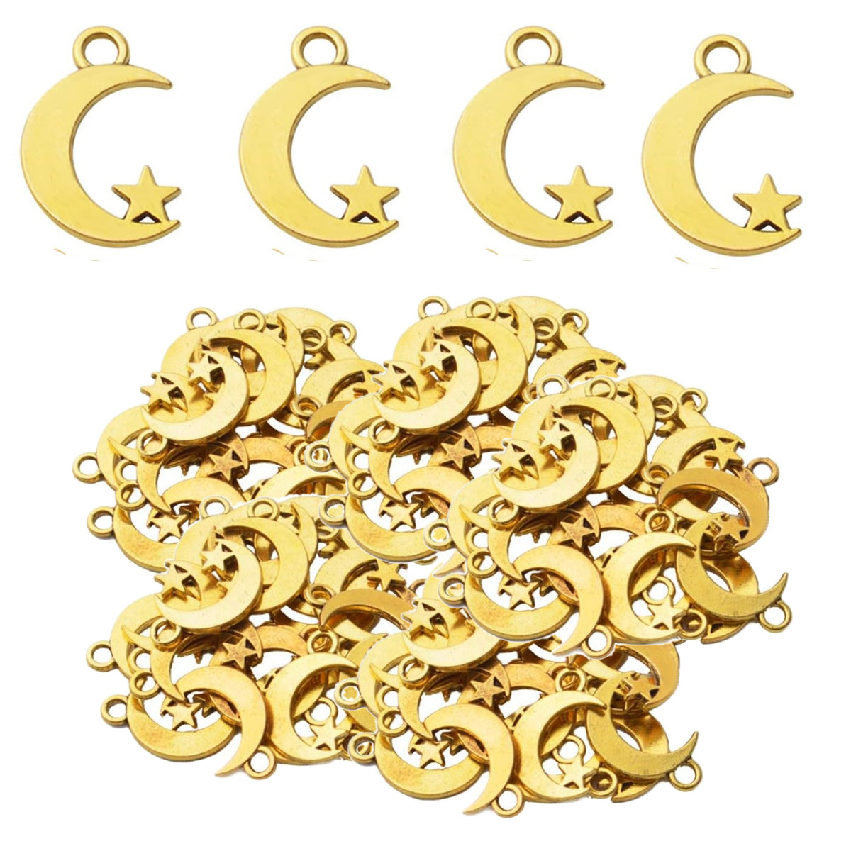 100pcs Alloy Moon Star Charm Pendants Celestial Beads Charms for DIY Earrings Necklace Bracelet Jewelry Crafts Making,4 Colors
