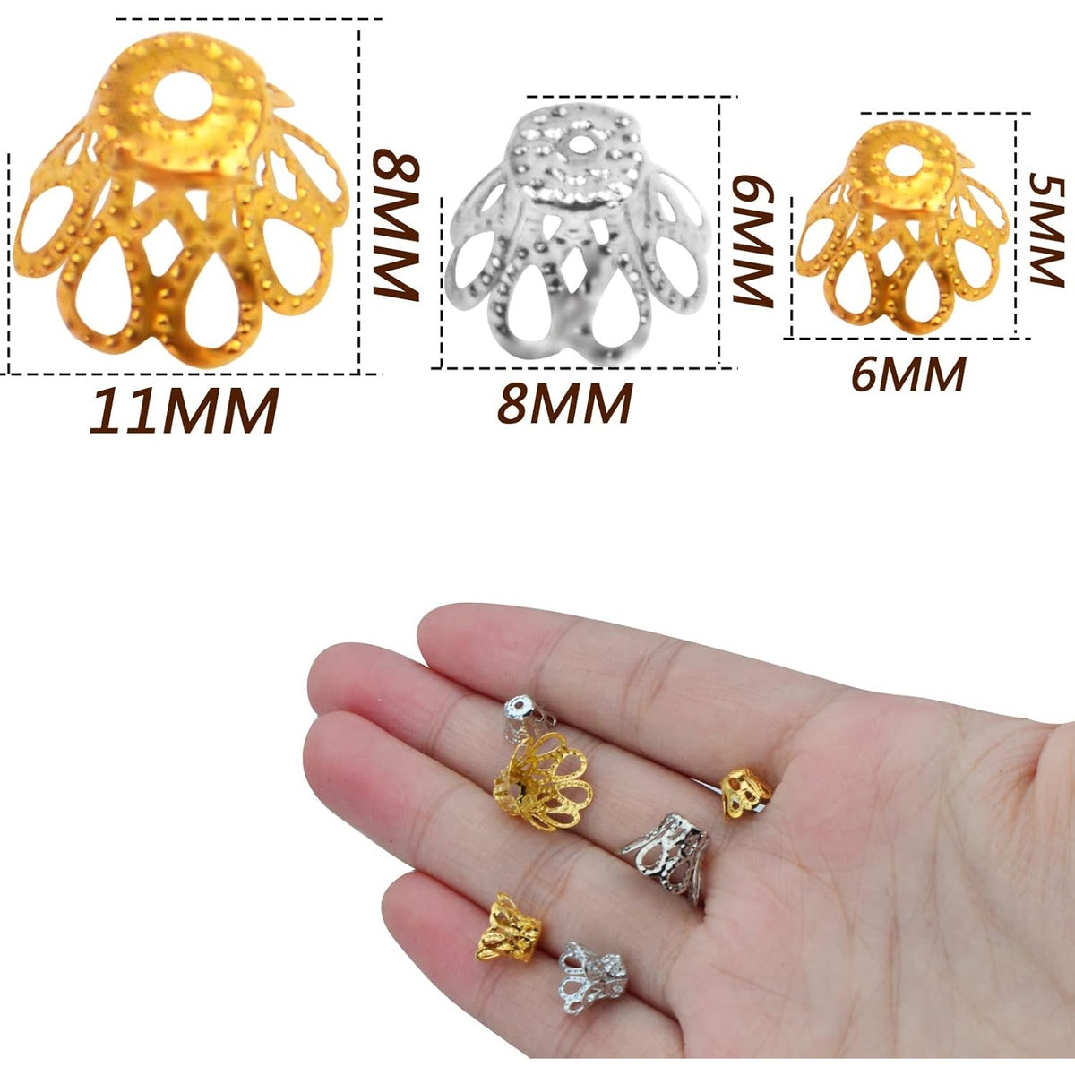 600pcs 3 Sizes Flower Bead Caps, 2 Colors, Elegant DIY Jewelry Making, Female Birthday Occasion