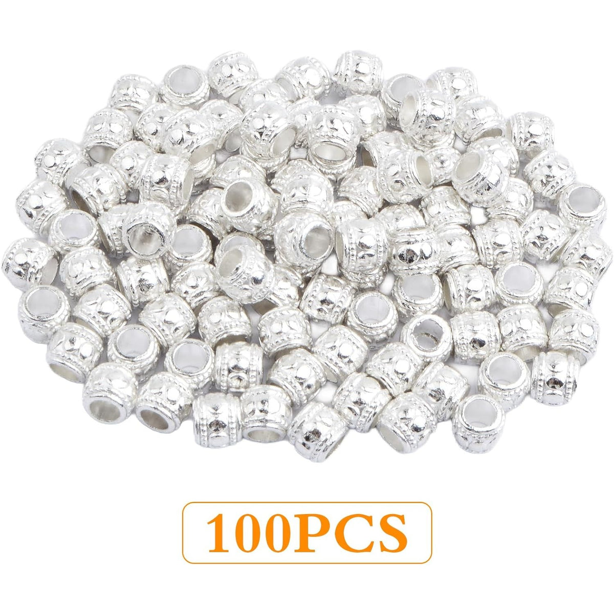 100pcs Alloy Round Column Spacer Beads Large Hole (4 mm) Tube Loose Beads Bulk Metal Spacers Craft Supplies for DIY European Bracelet Necklace Earrings Jewelry Making, Bright Silver
