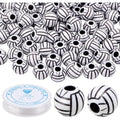 120 Pieces Volleyball Spacer Beads Acrylic Sport Ball Beads with Large Hole and A Roll of Elastic Crystal String for DIY Necklace Bracelet Keychains Hair Ties Crafts