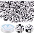 120 Pieces Volleyball Spacer Beads Acrylic Sport Ball Beads with Large Hole and A Roll of Elastic Crystal String for DIY Necklace Bracelet Keychains Hair Ties Crafts