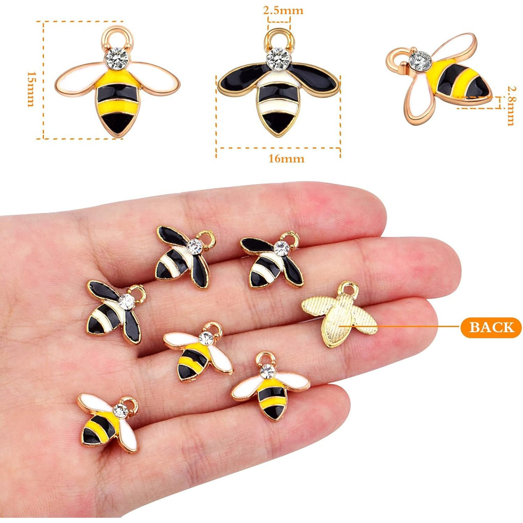 24pcs Alloy Enamel Bee Charms Cute Animal Honeybee Insect Pendant Charms with Rhinestone for DIY Necklace Bracelet Earrings Jewelry Making Decor, Yellow and White
