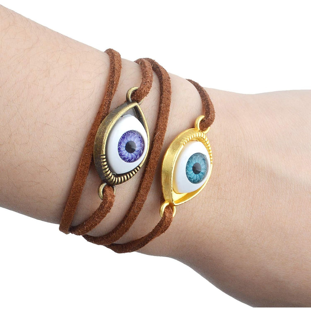 30pcs Antique Eye Shaped Charms Mixed Evil Eye Pendants with 2 Large Holes for Crafting Jewelry Making
