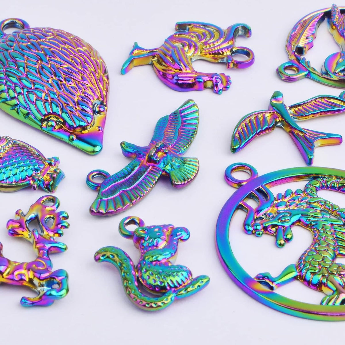 10pcs Rainbow Color Lovely Animal Charms Alloy Flying Bird Owl Squirrel Chicken Angel Wing Pendants for DIY Necklace Bracelet Jewelry Making Spring Summer Decor, 10 Styles