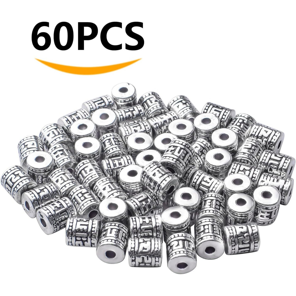 60pcs Antique Silver Plated Column Spacer Bead Alloy Tibetan Rondelle Bead Spacers Tube Beads Charm Beads for Bracelet DIY Jewelry Making and Crafting