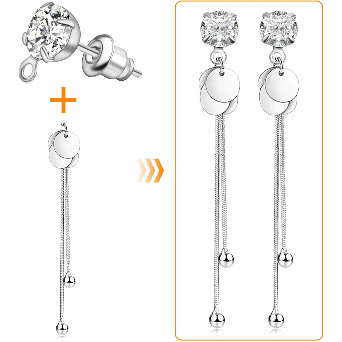 50pcs Rhinestone Stud Earrings Crystal Earring Posts with Loop Hole and 50pcs Bullet Earring Backs Jewelry Findings for Birthday Party Gifts Crafts Decor