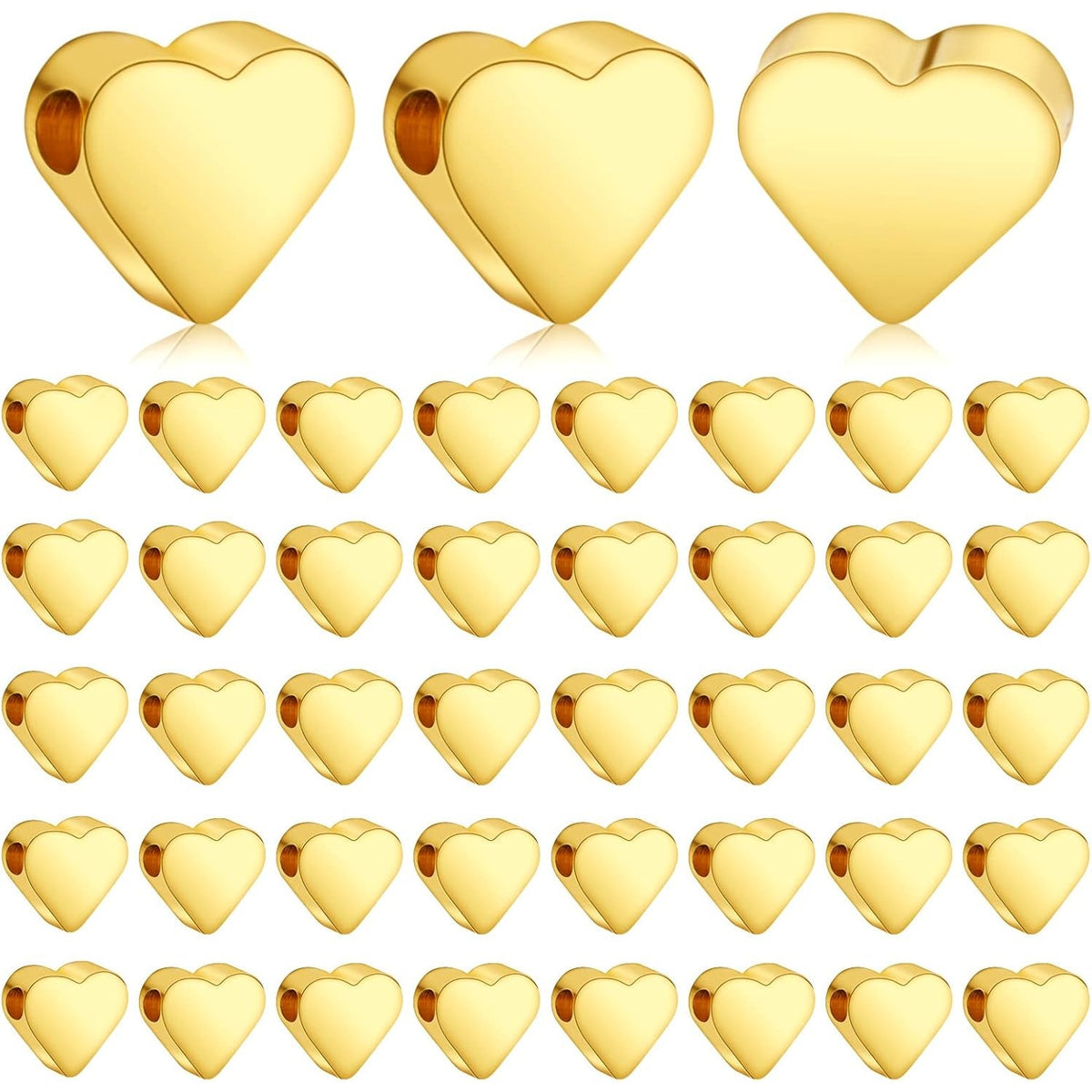 100pcs Golden Plated Heart Beads Alloy Love Heart Charm Spacer Beads Handmade Loose Beads for DIY Necklace Bracelet Crafts Jewelry Making,7x6mm,Hole:2mm