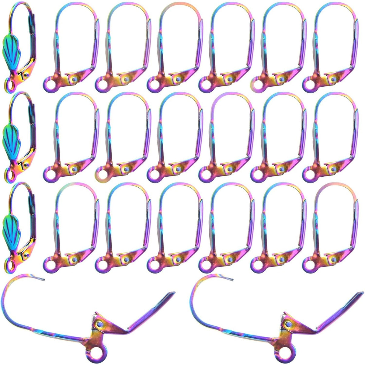 30pcs Stainless Steel Leverback French Earring Hooks Hypoallergenic Interchangeable Dangle Ear Wire Hooks Earring Findings for DIY Jewelry Making, Rainbow Color