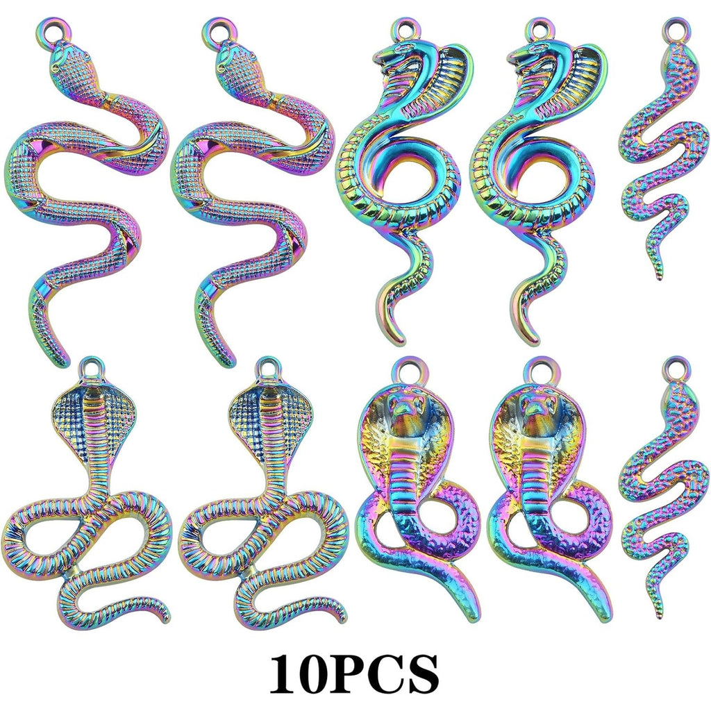 10 Pieces Rainbow Color Snake Pendant Charms Alloy Animal Snake Shape Dangle Pendants Bulk for DIY Necklace Bracelet Jewelry Making Supplies, 5 Styles