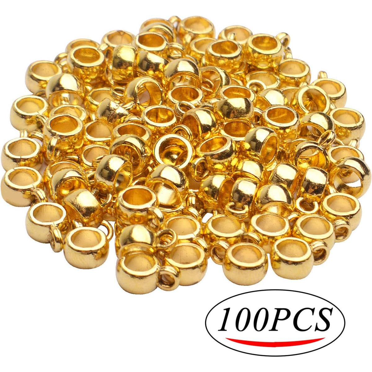 Bail Tube Beads, 100pcs Antique Golden, 4mm Hole, Fit Snake Chain, European Charm Bracelet, Necklace