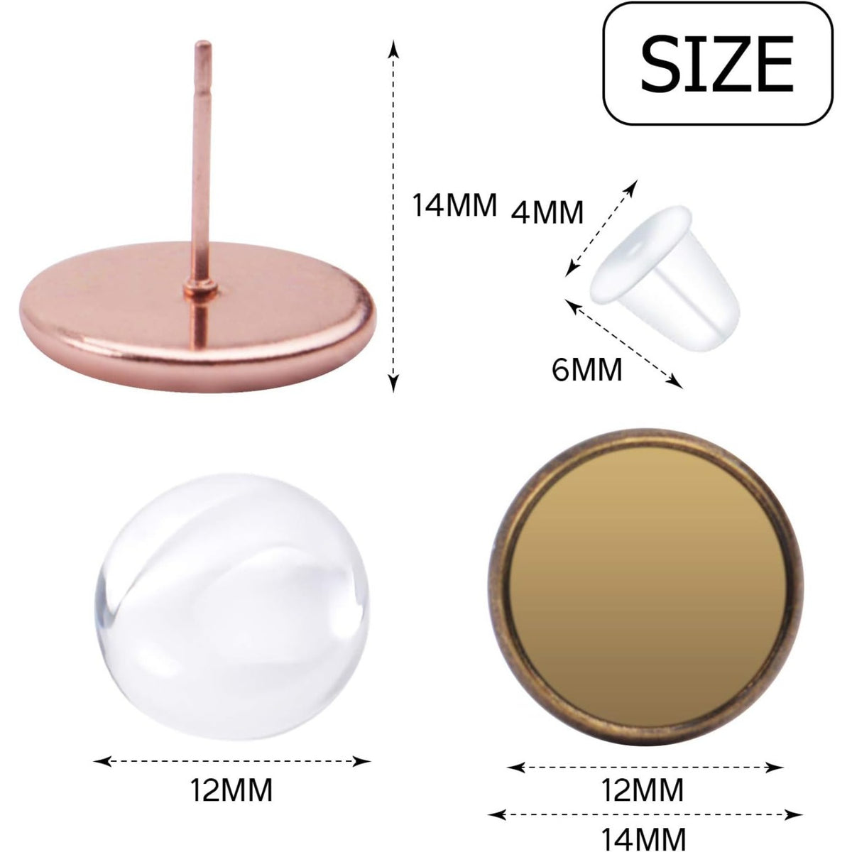 Earring Cabochon Settings,40pcs Stud Earring Cabochon Post Cup Blank Earring Bezel with 40pcs Glass Dome Cabochons and 40pcs Clear Earring Backs for Jewellery Making