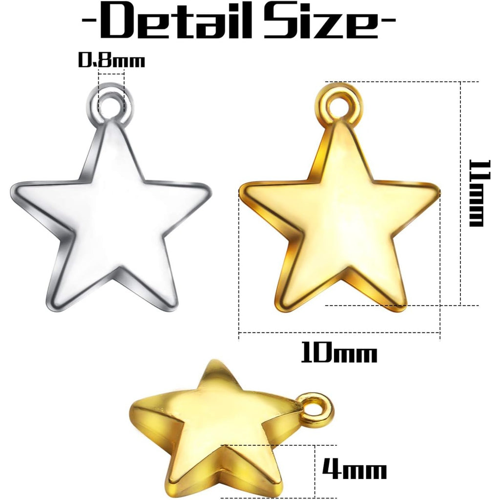 Star Pendant Charms, 100pcs Mini Five-Pointed Star Charms Tibetan Style Blank Stamping Star Shape Pendant for DIY Jewelry Making Crafting, Golden and Antique Silver, 11x10x4mm