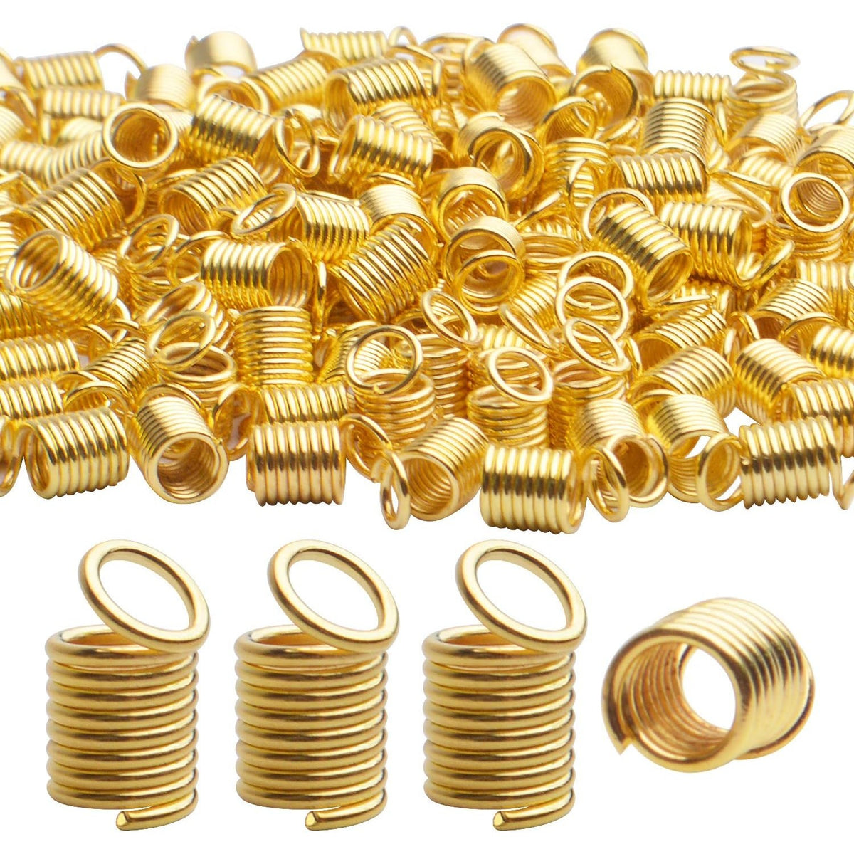 Coil Cord Ends, 150pcs Crimp Cord Ends Spring Buckle Leather Cord Ends Caps Loop Clasps for DIY Jewelry Parts Bracelets Crafting, 9×5mm, Hole 3.5mm