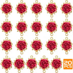 20pcs KC Golden Plated Red Rose Charms Connectors Alloy Lovely 3D Roseflower Shape Dangle Pendants with Double Holes for DIY Necklaces Earrings Jewelry Making Valentine's Gifts