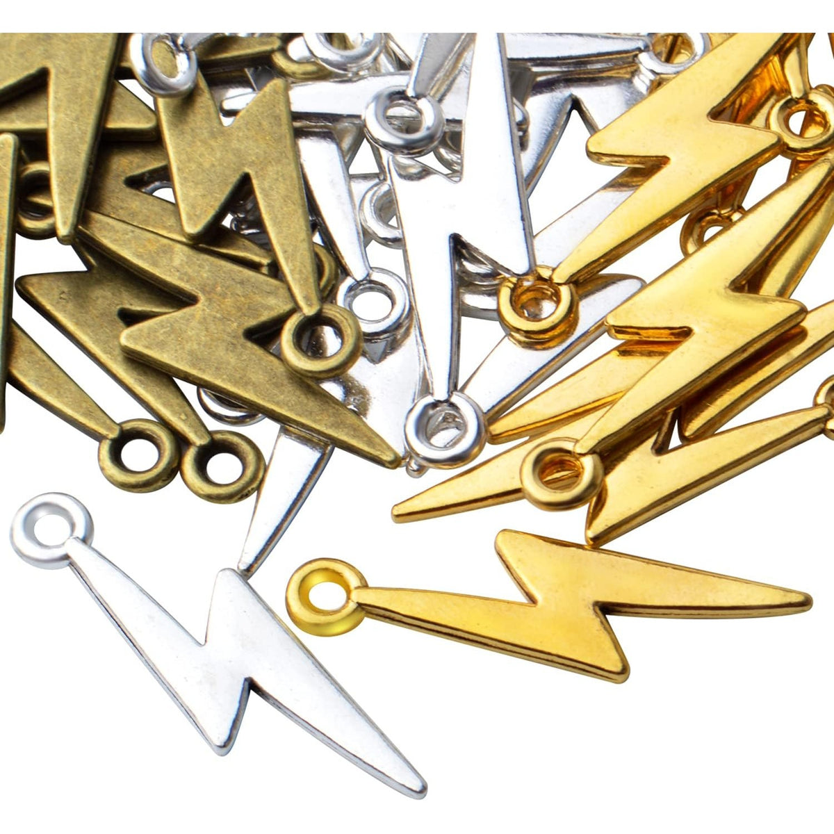 60pcs Lightning Bolt Pendants Alloy Flash Lightning Charms Thunder Flash Celestial Dangle Charms for DIY Earrings Bracelet Crafts Jewelry Making Accessory,28mm×7.7mm