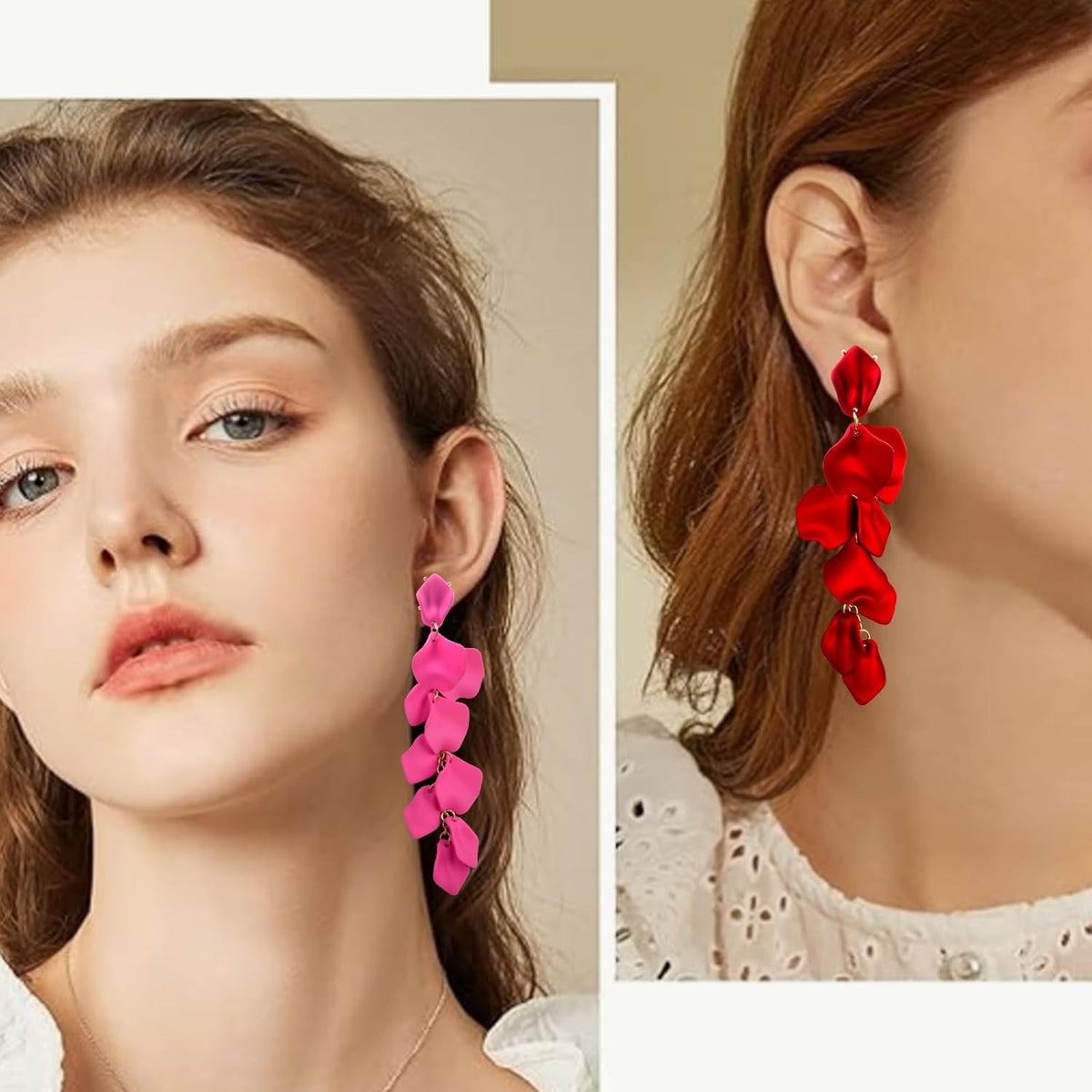 2 Pairs of Acrylic Long Rose Petal Dangle Earrings Flower Earring Studs Drop Statement Layered Floral Leaf Tassel Earrings for Women Beach Party Birthday
