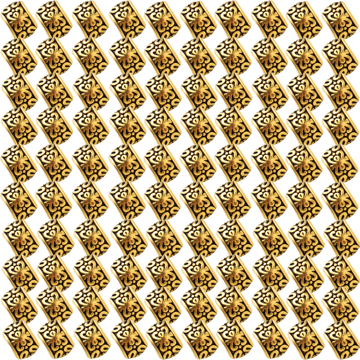 100pcs Barrel Spacer Beads European Large Hole Beads Tibetan Alloy Column Loose Charm Beads with Exotic Patterns for DIY Bracelet Crafts Jewelry Making Supplies, 2 Colors, Hole: 4 mm