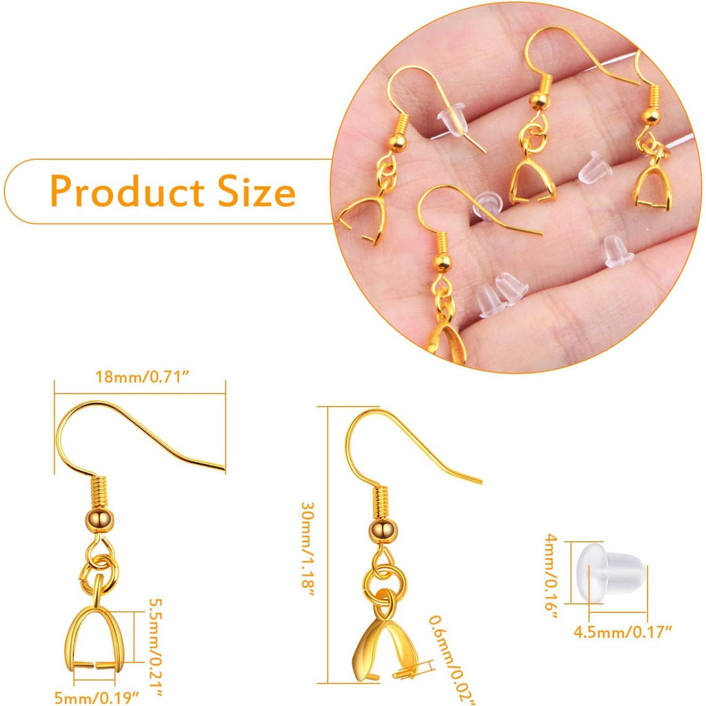 50pcs Brass French Earring Hooks Hypoallergenic Ear Wire Ball Fish Hooks with Pendant Clasps and 50pcs Clear Silicone Earring Backs for DIY Earrings Jewelry Making, Golden