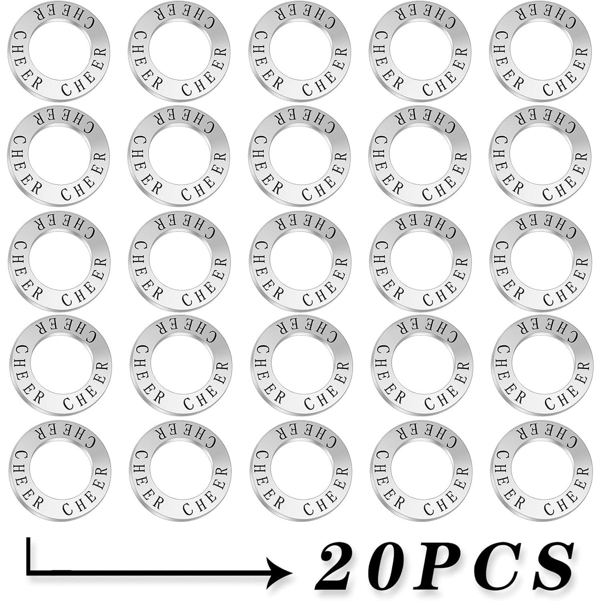 20 Pieces 23 mm Cheer Charms "Cheer" Stamped Round Circle Charms Alloy Cheering charm Connector for Necklace Bracelet Jewelry Making Accessories, Antique Silver